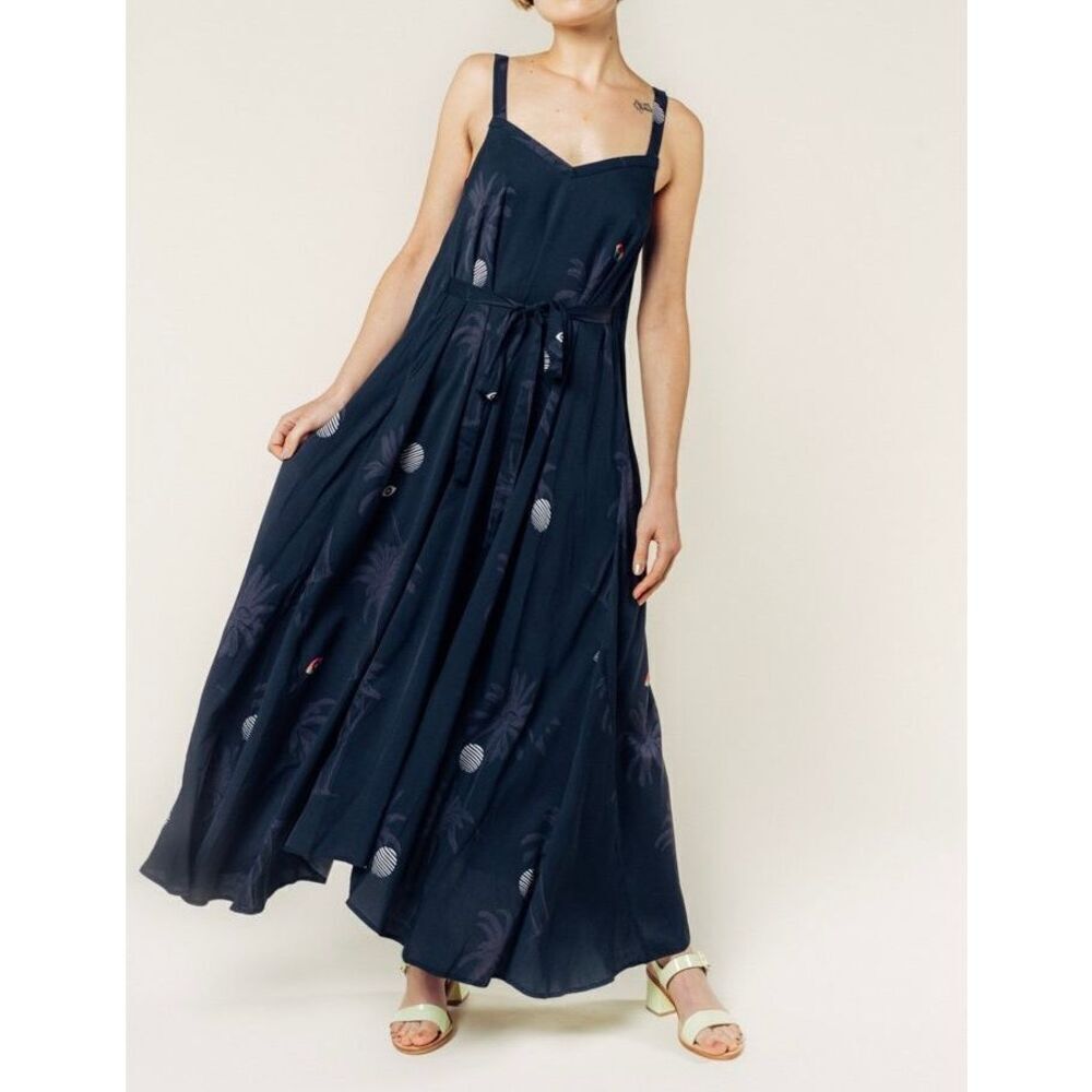 NWT Veda "Tropical" Long Flowing Nirvana Maxi Dark Cottagecore Dress Women's M